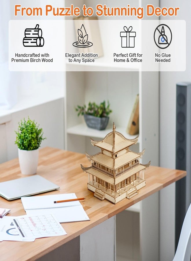 Krfapt 3D Wooden Puzzle & Building Blocks for Adults 14+ - Yueyang Tower Chinese Architecture Model Kit (216 PCS), DIY Craft Gift for Men & Teens,No Glue Needed - Image 3